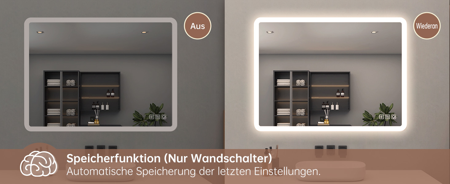 MIQU LED дзеркало для ванної кімнати з підсвічуванням 100x60 см, дзеркало для ванної з сенсорним регулюванням, антизапар, 3 кольори світла + Bluetooth + розетка, прямокутне з закругленими кутами