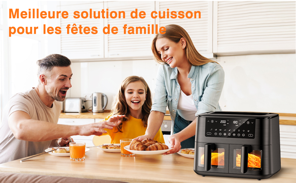 Аерофритюрниця з двома камерами та вікном перегляду 9л, Airfryer 9-в-1 з сенсорним керуванням, антипригарне покриття, для здорового приготування без олії
