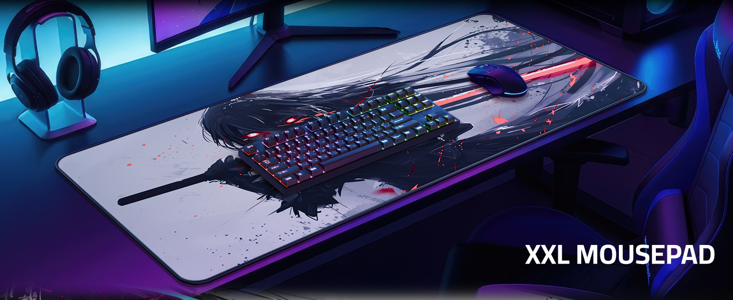 Ігровий килимок для миші XXL Gaming Anime (Night Katana), 900x400 мм, водонепроникний, з прошитими краями