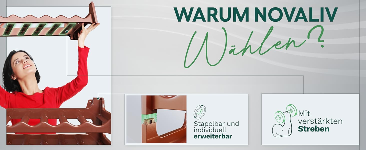 Стелаж для пляшок Novaliv на 24 пляшки, коричневий, розширюваний, стекуваний, органайзер для напоїв, для PET-пляшок, для вина, стелаж для напоїв