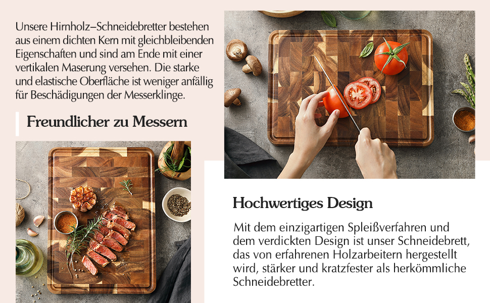 Дерев'яний обробний дошка XINZUO з акації (35x25x2.6 см) - обробна дошка для кухні з антиковзкими ніжками, ручкою та канавкою для соку, практичний аксесуар для кухні