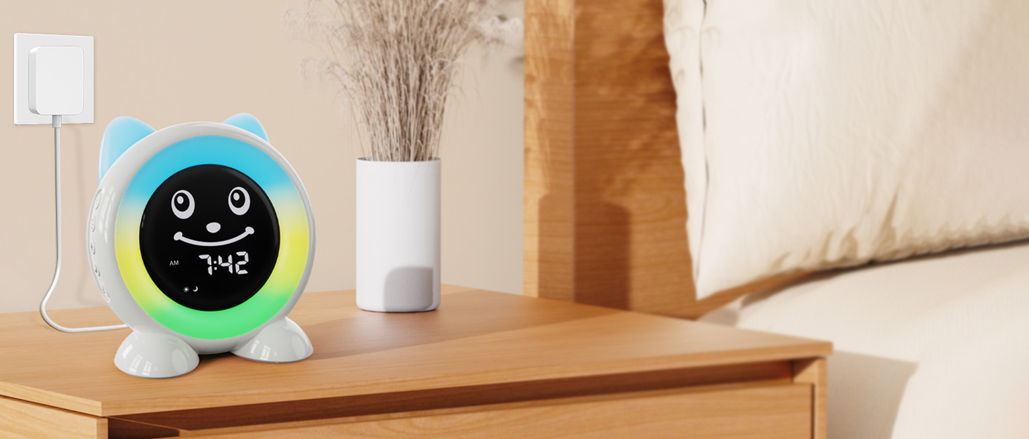 Дитячий ліхтарик-годинник Kinderwecker: тренажер сну, звукова машина, таймер, 9 кольорів - для хлопчиків та дівчаток (синій)