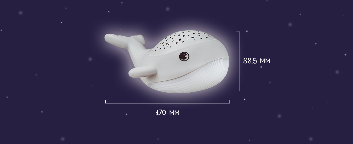 Дитячий нічник-проектор зоряного неба MegaLight Willy Whale: 2в1 нічник з теплим білим світлом та RGB проектором зірок (3 кольори)
