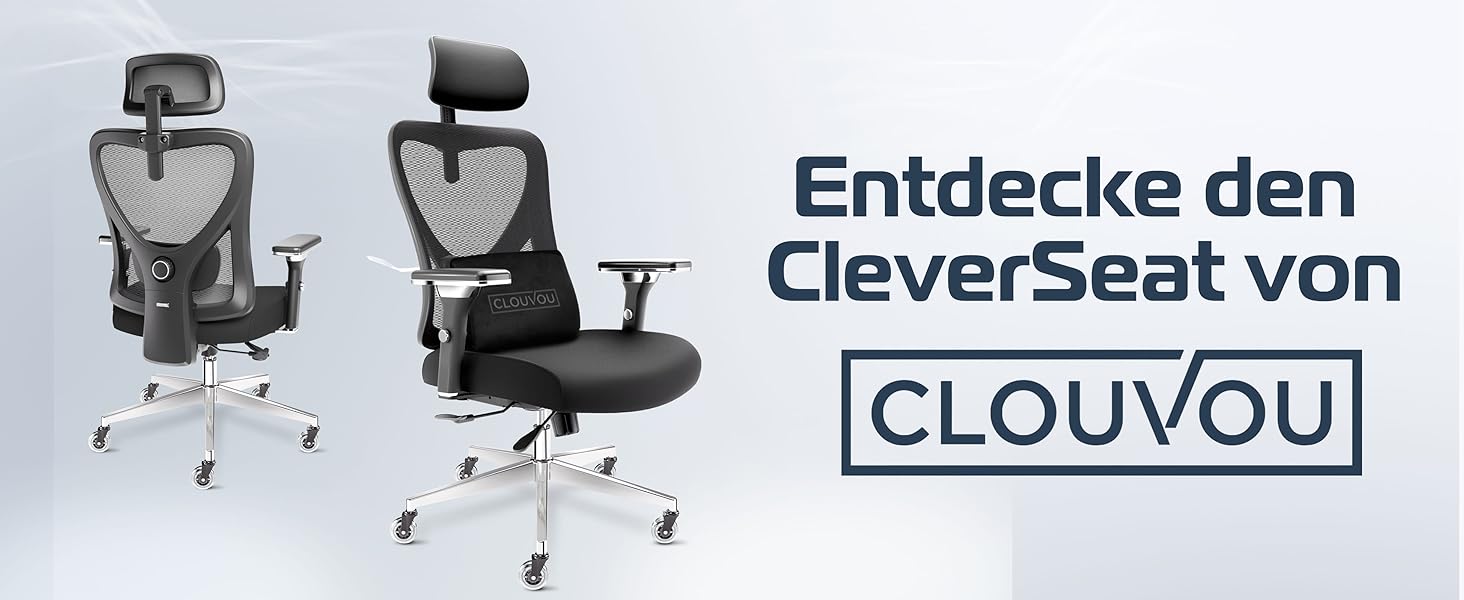 Офісний стілець CleverSeat Ergonomisch - регульований, для дому та геймінгу, до 150 кг (Чорний)