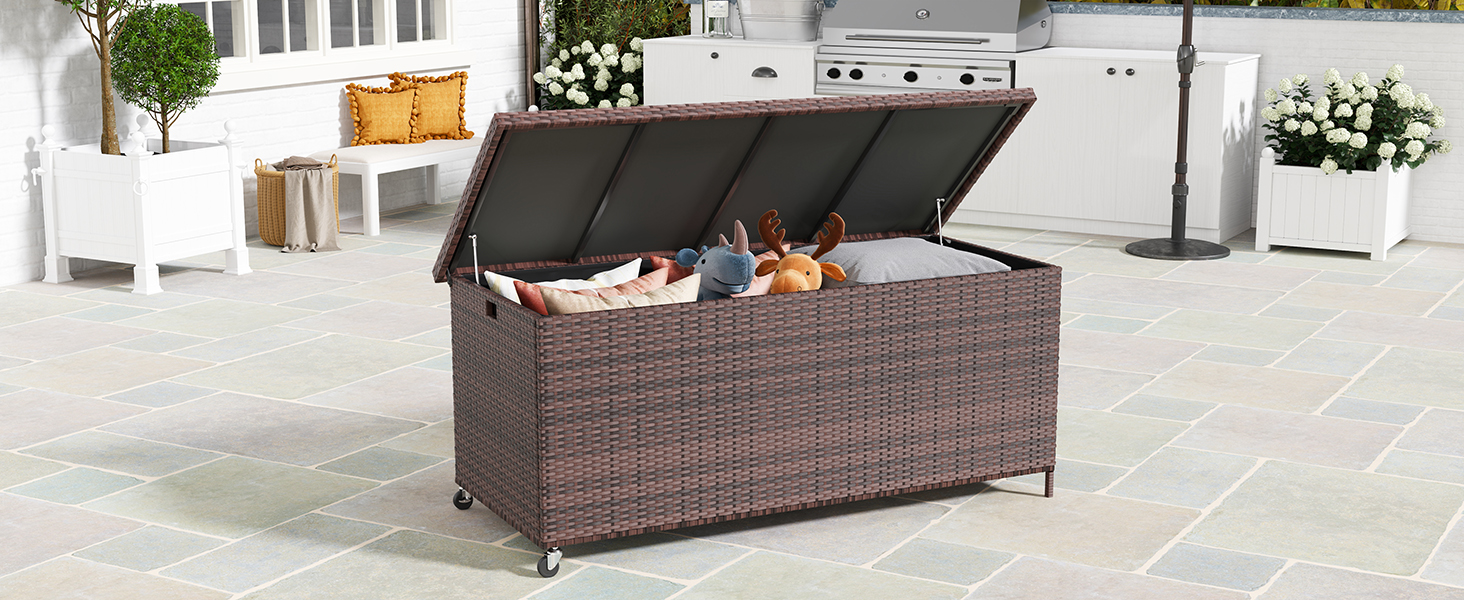 Водонепроникний садовий ящик-бокс UDPATIO з колесами 480л (138x61 см), коричневий - для саду, балкону, зберігання