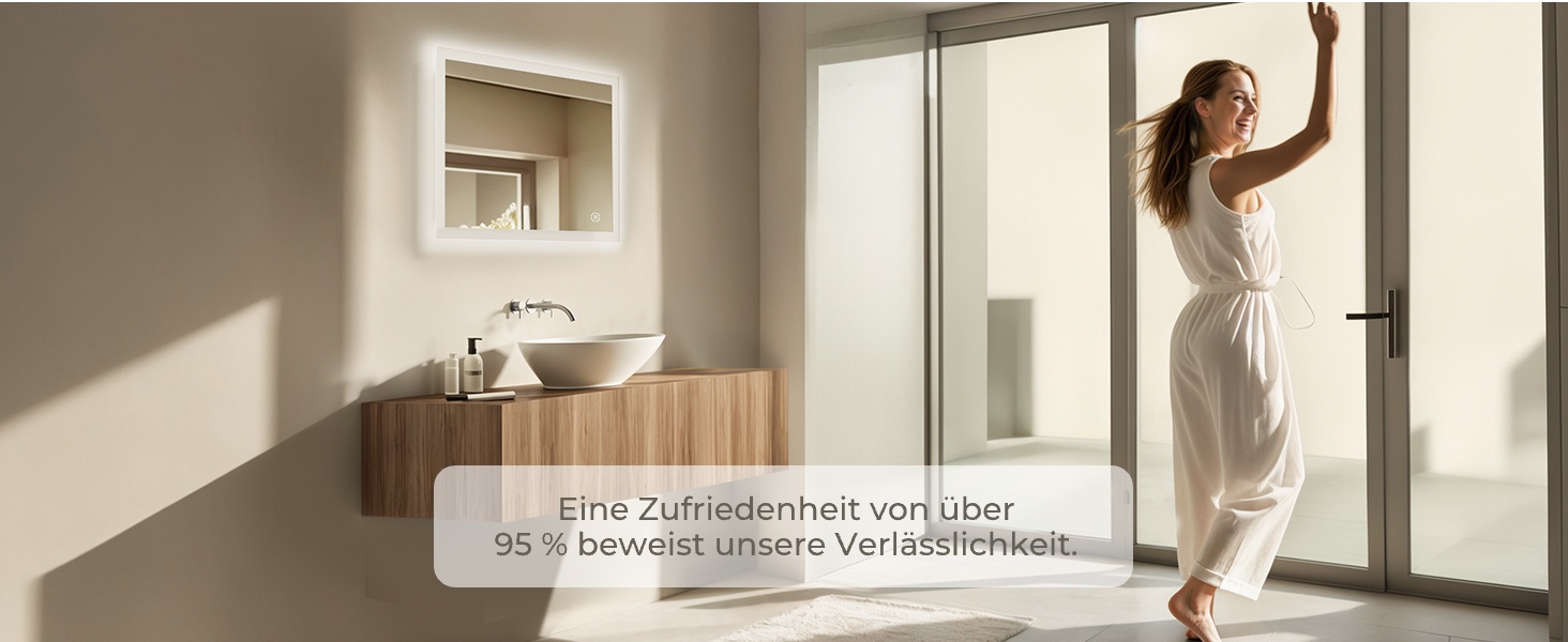 Дзеркало для ванної кімнати з підсвічуванням LED 80x60 см, регульоване, з протитуманним покриттям, вертикальна/горизонтальна установка, 3 кольори світла (3000K/4000K/6500K)