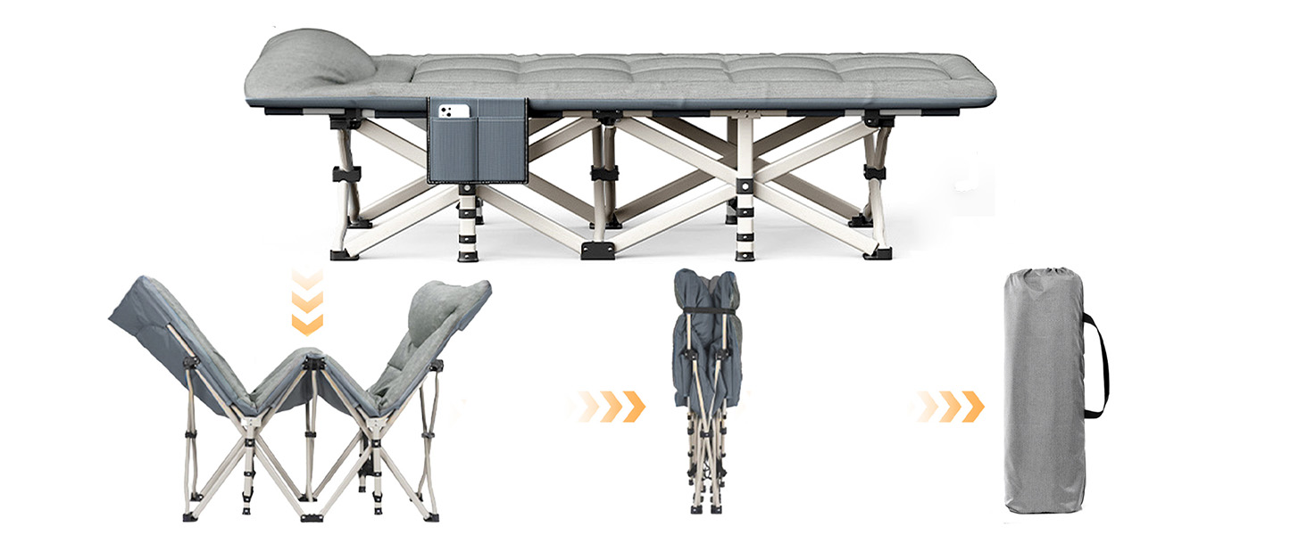 Розкладне кемпінгове ліжко CALIYO, польове ліжко для гостей до 200 кг, 190 x 68 x 40 см, з сумкою для зберігання, світло-сіре