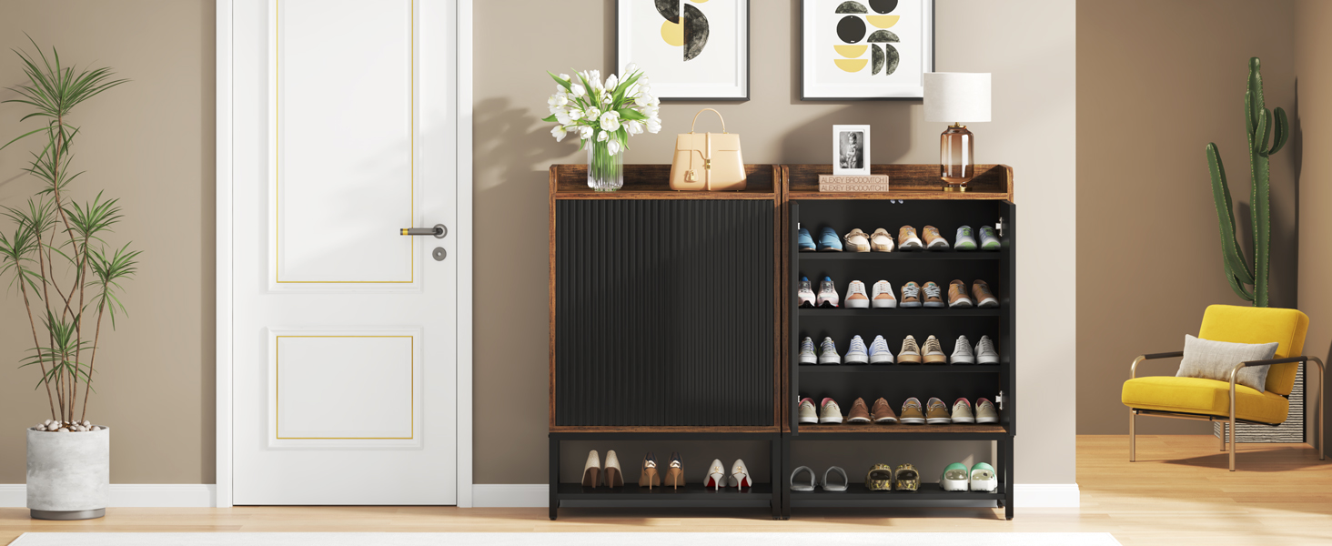 Шафа для взуття Tribesigns з дверцятами, 5-ярусна, для передпокою, дерев'яна шафа-органайзер для 15-20 пар взуття, чорно-коричнева