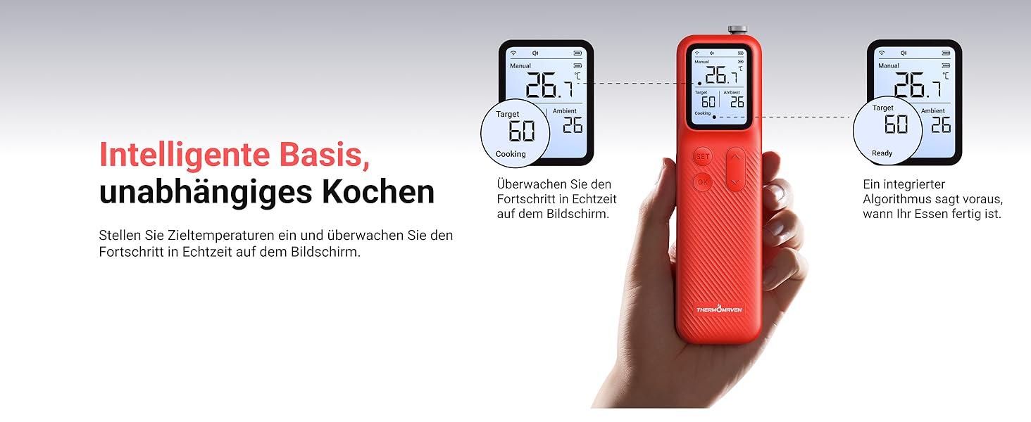 ThermoMaven P2 Розумний термометр для м'яса з Bluetooth 5.3, 6 датчиків, Wi-Fi моніторинг, водонепроникний IPX8, для гриля, духовки, кухні, фритюрниці (1 зонд)