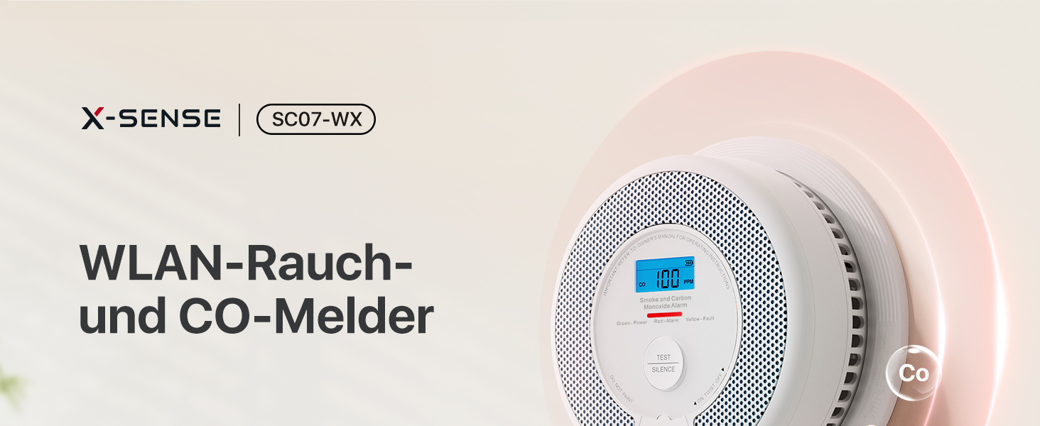 Датчик диму та монооксиду вуглецю X-Sense SC07-WX з Wi-Fi, з змінною батареєю, сумісний з додатком X-Sense Home Security, 1 шт. (набір 2 шт.)