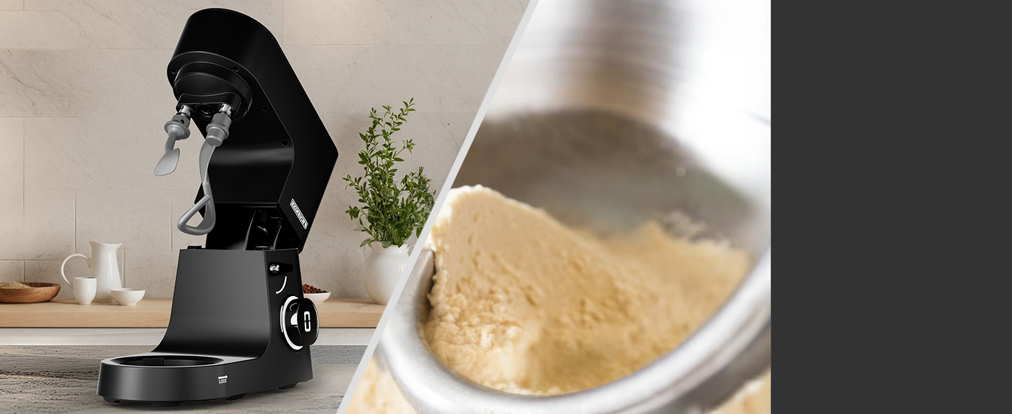 Кухонна машина Heinrichs 2500W з подвійним гаком для тіста, міксером та вінчиком, 8 швидкостей, чаша 8л з нержавіючої сталі, чорна
