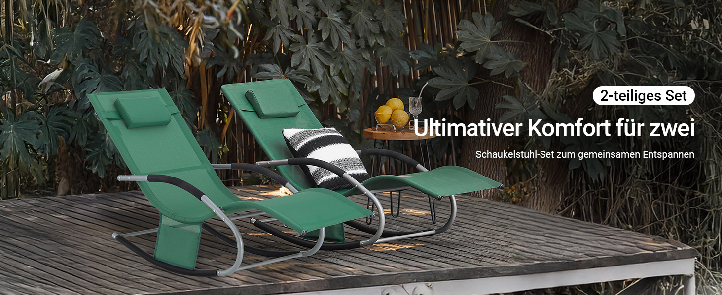 Шезлонг SoBuy для 2 осіб, садова швейцальська гойдалка, вологостійка, для тераси, балкона, кемпінгу, до 150 кг, Gartenmübel OGS28-SCHx2 (темно-зелений)