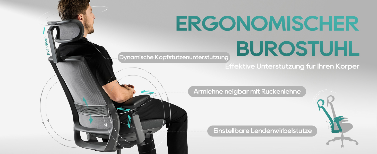 Ергономічне крісло Colamy для офісу, чорне: регульована глибина сидіння, 4D підлокітники, підтримка попереку (до 136 кг)