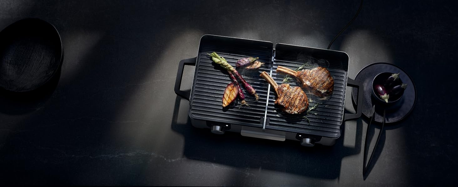 Електрогриль WMF Lono Master Grill 50x28 см з двома зонами нагріву, нержавіюча сталь, для барбекю
