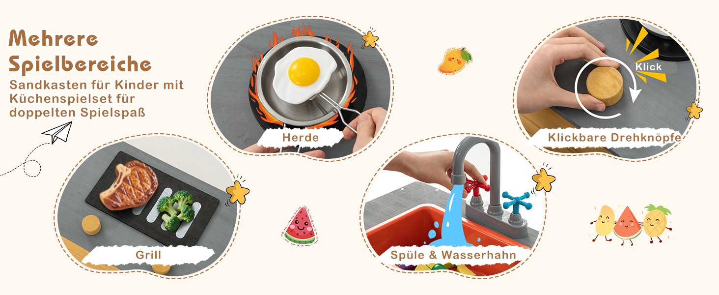 Пісочниця DREAMADE 135x125x20 см з сосни для вулиці: пісочний набір з аксесуарами та лавкою