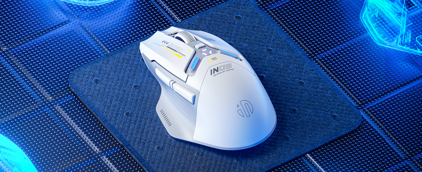 Ігрова миша inphic IN9 бездротова Tri-Mode (2.4G/Bluetooth/Type-C), 10000 DPI, RGB-підсвітка, програмована, акумуляторна, сіро-біла