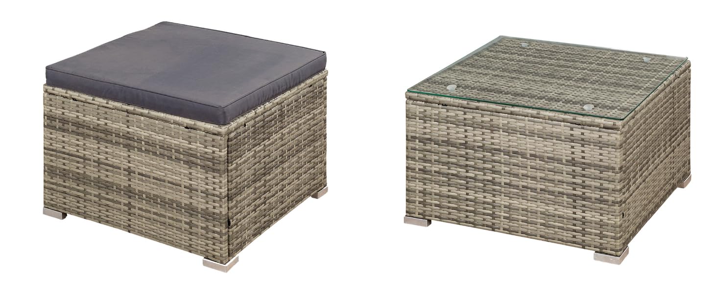 Садовий набір меблів Juskys Polyrattan Punta Cana для 4-5 осіб: диван, крісло, пуф, стіл, подушки - Чорно-сірий (меланж / темно-сірий)