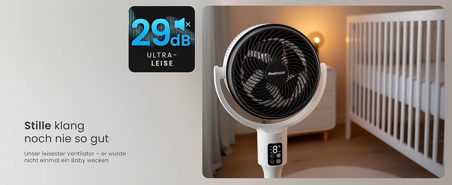 Вентилятор Pro Breeze AirFlo Standventilator 109см з пультом керування та LED-дисплеєм – 2 режими, осциляція, 29 дБ, регульована висота, енергоефективний для спальні, офісу та дому