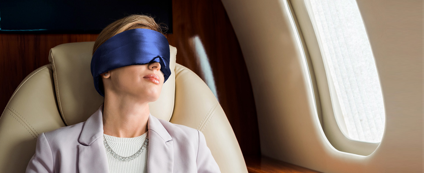 Маска для сну LitBear з 100% шовку маорії, для жінок та чоловіків, регульована, блакитна