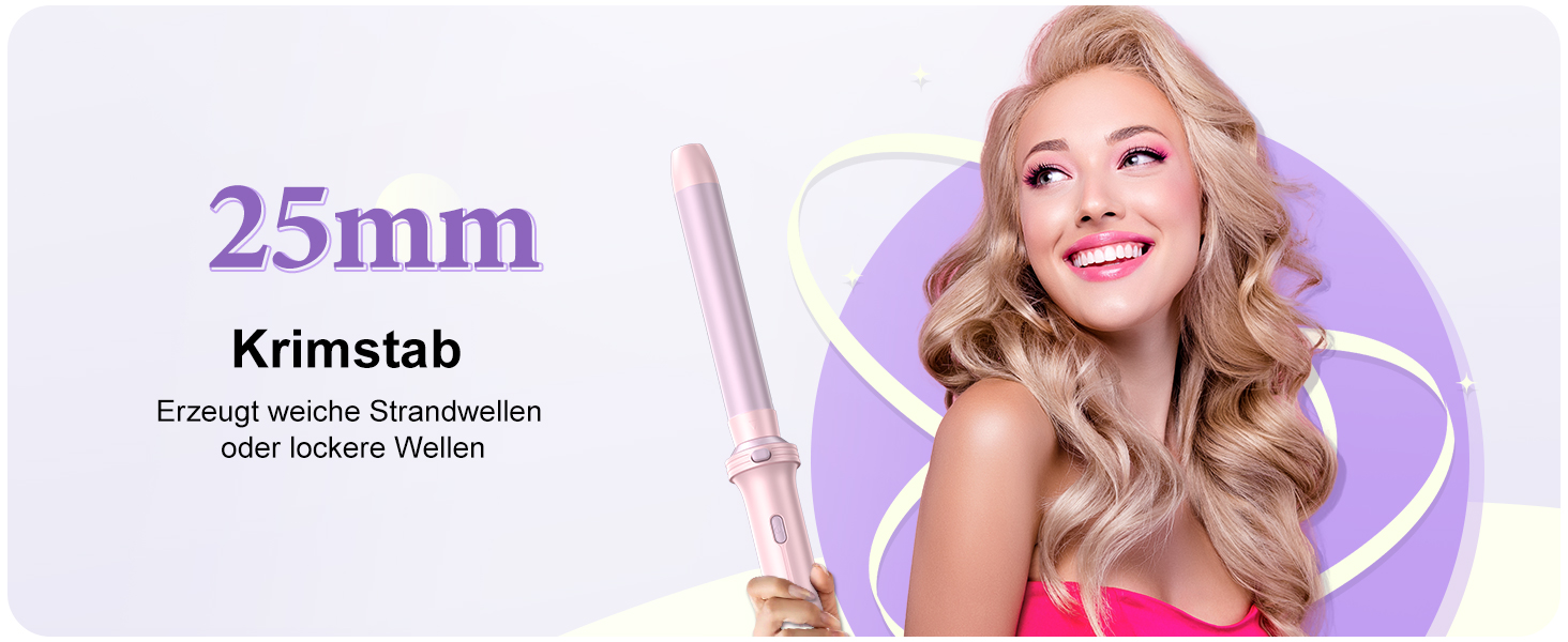 BESTOPE PRO Локкенстаб: Набір випрямляча та плойки 5 в 1 з термощіткою, 3 плойки (9-25 мм) для великих локонів, 13 температур, захисне покриття, рукавичка, затискач (Блідо-рожевий)