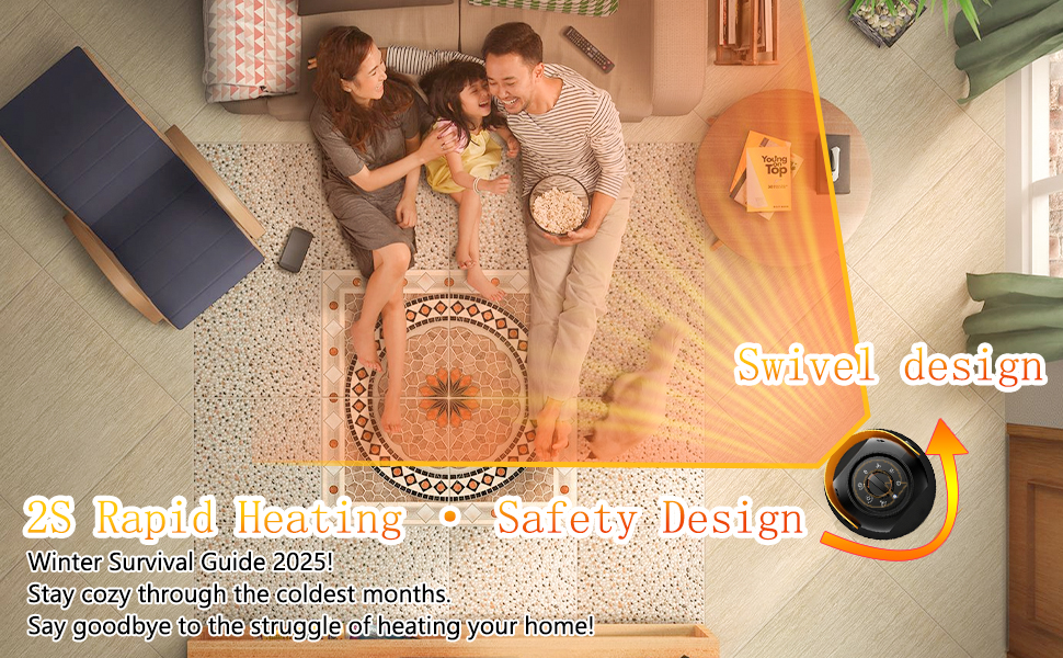 Електричний обігрівач з керамічним PTC нагрівачем, 1200W, з термостатом та захистом від перегріву та перекидання. Підходить для дому та офісу.