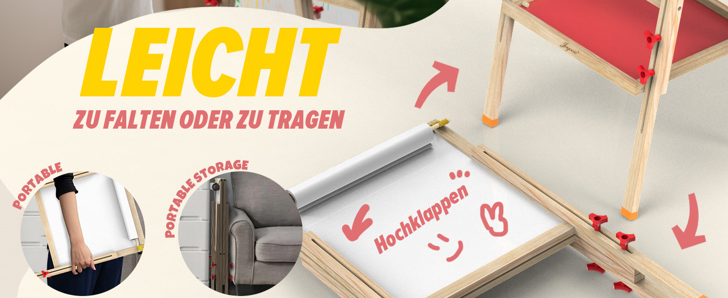 Мольберт для малювання Joyooss для дітей, регульований дерев'яний мольберт, двосторонній, сухий маркер, з аксесуарами для малювання, подарунок для дітей 4-8 років (РОЖЕВИЙ)