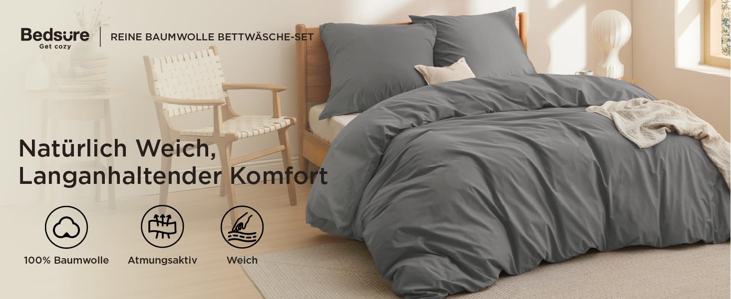 BEDSURE Комплект постільної білизни 135x200, бавовна, 4 частини - зелений колір, комплект з 2 наволочок 80x80 см, Oeko-TEX, застібка на блискавку