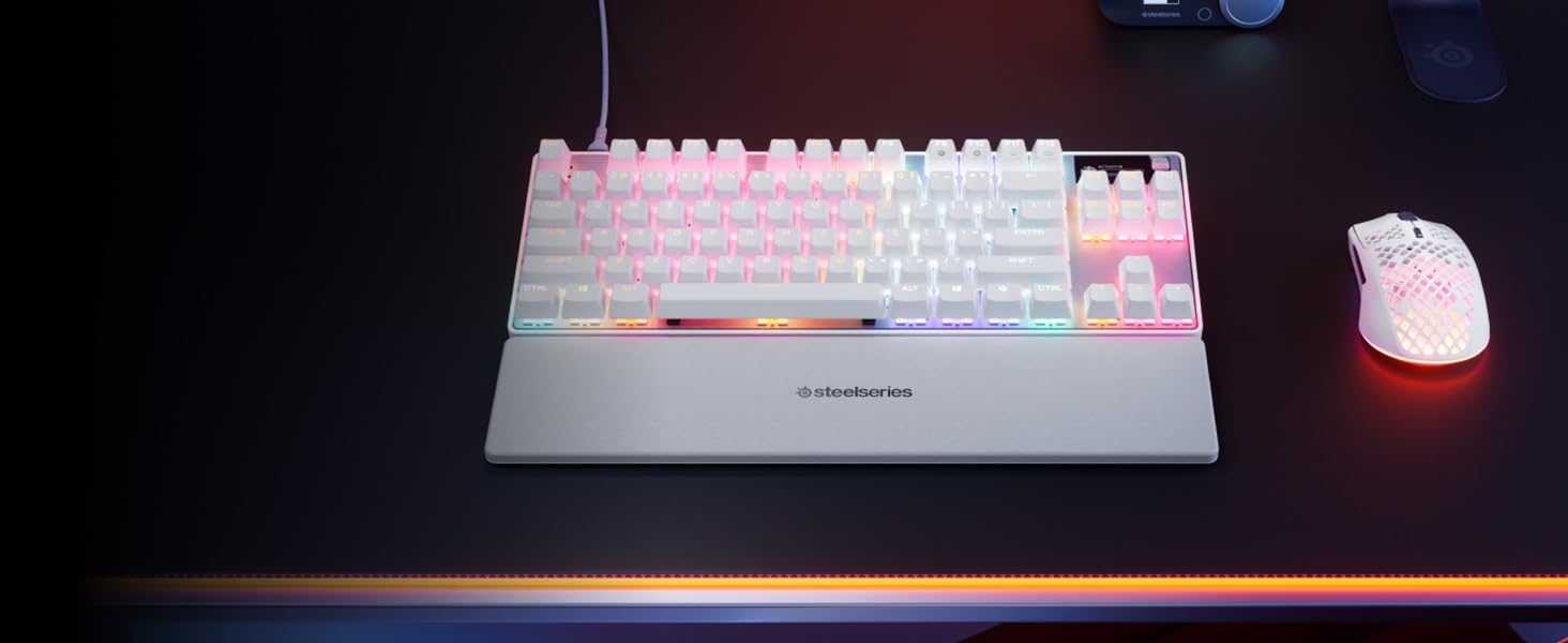 Клавіатура SteelSeries Apex Pro TKL Gen 3 для геймінгу з перемикачами Hall Effect та OmniPoint 3.0 - регульована чутливість, пресети для ігор, захист від зносу, німецька QWERTZ (Nordisch QWERTY), бездротова, біла