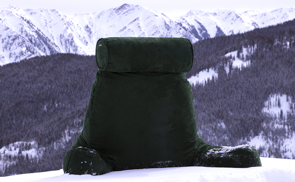 Подушка для чоловіка з підлокітниками - сіра, для читання та відпочинку в ліжку | Premium Memory Foam | Знімна подушка для шиї