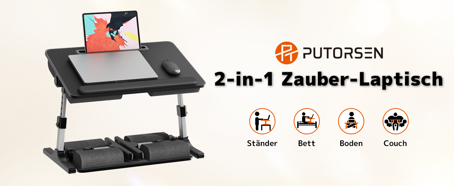 Стіл для ноутбука PUTORSEN - регульована висота та кут нахилу, 58 x 37 см, чорний