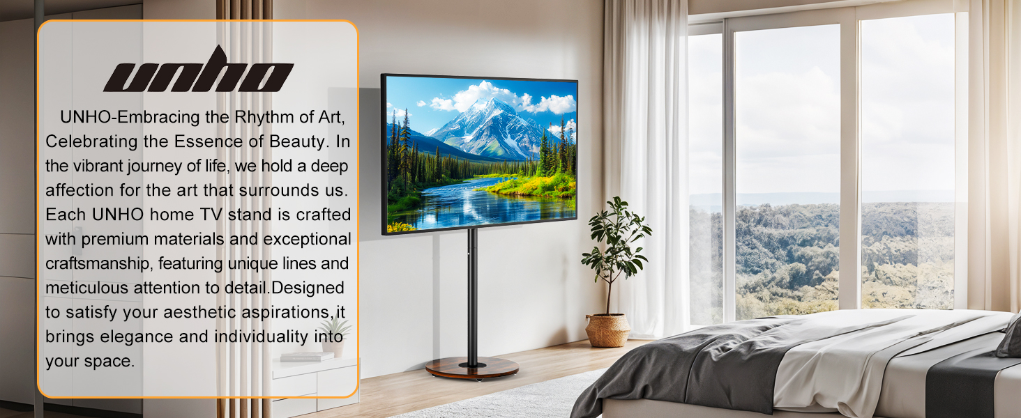 Підставка для телевізора Unho з регульованою висотою та коліщатками, для екранів 40-75 дюймів, VESA 600x400 мм (чорний)