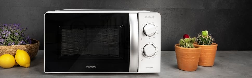 Мікрохвильова піч Cecotec ProClean 3060 20 л з грилем, 700 Вт, Ready2Clean, 6 режимів, 3D Wave, срібляста (Inox), дзеркальні дверцята
