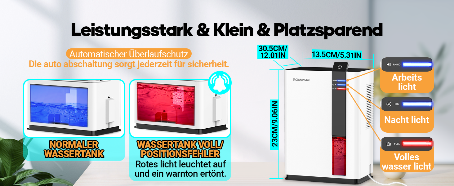 Електричний осушувач повітря ROMMQB 3000 мл: для підвалу, ванної, спальні, квартири, з автовимкненням та нічним підсвічуванням