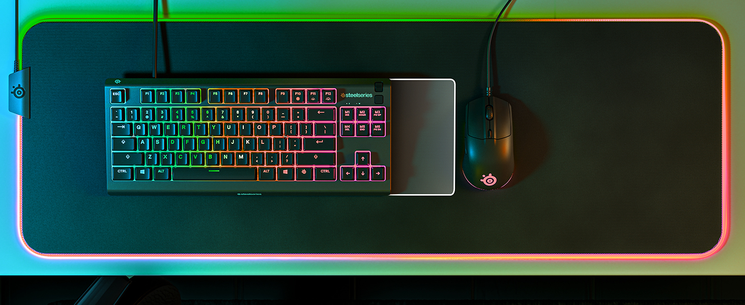 Клавіатура SteelSeries Apex 3 TKL для ігор – RGB, компактний TKL, 8 зон RGB-підсвічування, стійка до води та пилу, тихі ігрові клавіші, DE Layout QWERTZ, чорний колір