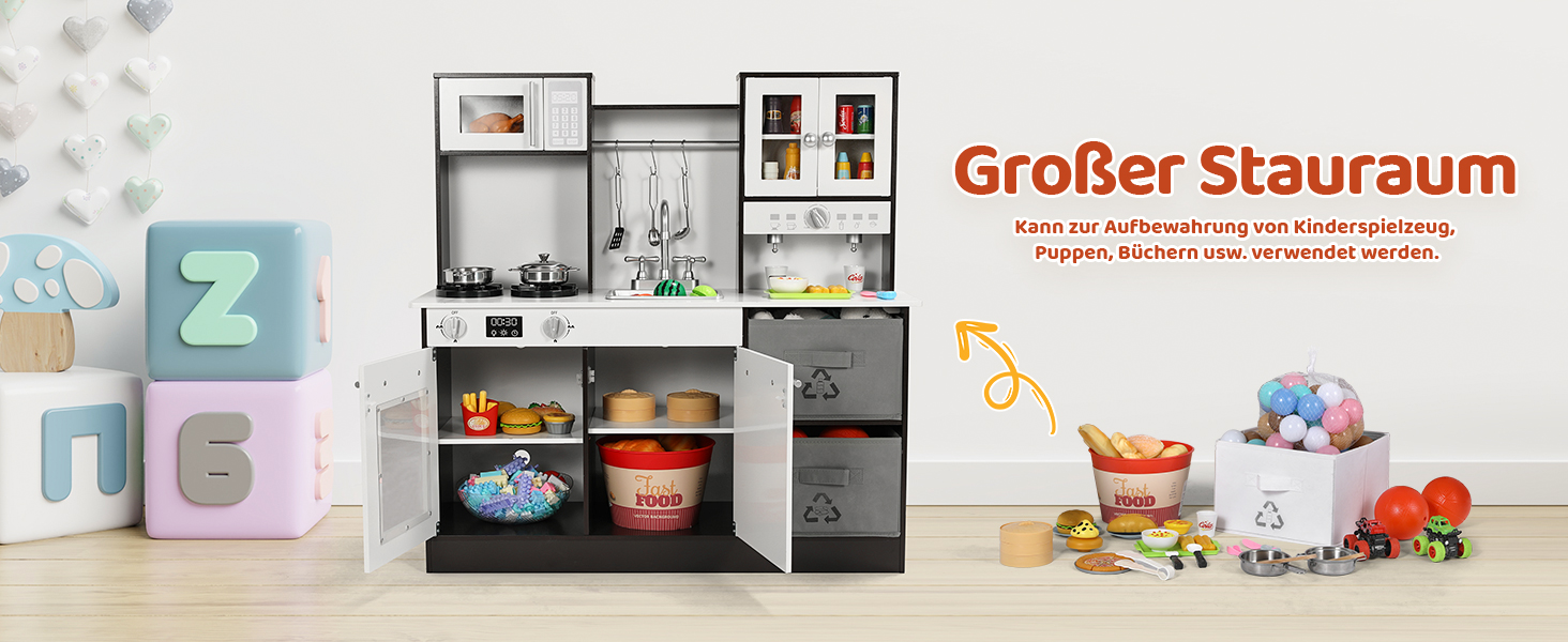 Дерев'яна дитяча кухня Mamizo з підсвіткою та звуком, іграшкова кухня для дітей, 90x30x90 см, з аксесуарами та 2 ящиками для зберігання, іграшка для дітей від 3 років (колір: коричневий)