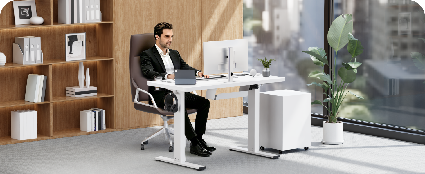Регульований по висоті стіл SANODESK 180x80 см - великий стіл для роботи стоячи, вантажопідйомність 80 кг, тихий та швидкий, для дому та офісу (білий)