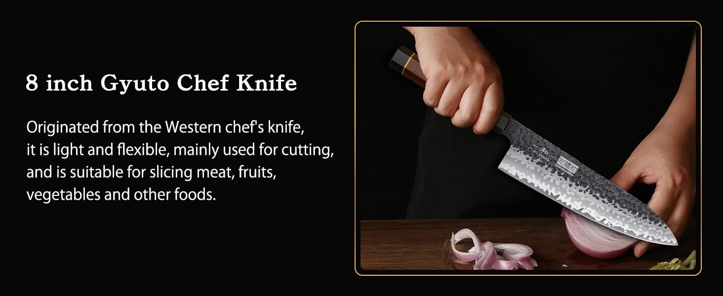 Японський ніж Сантоку HOSHANHO 18 см, ручна ковка, з високоякісної сталі, ергономічна ручка, подарункова коробка (набір 3 ножі)