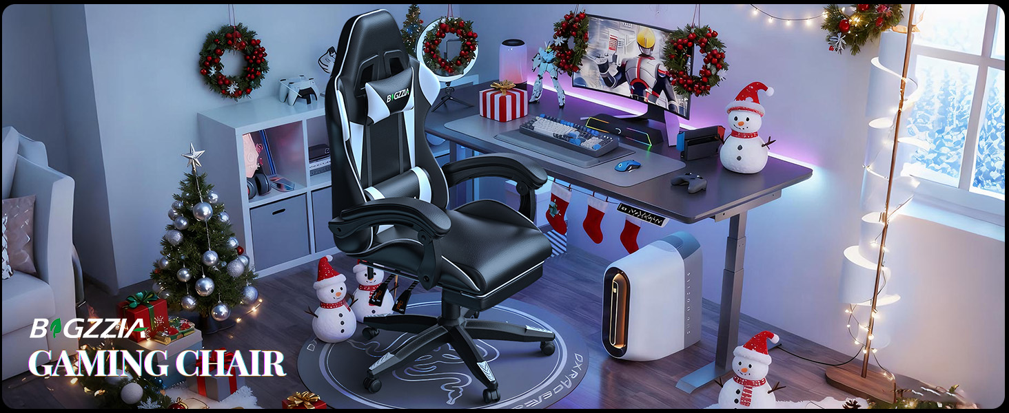 Ігровий крісло Bigzzia з масажем та підніжкою, ергономічний дизайн, регульована спинка 90-135°, з подушками для голови та попереку, білий