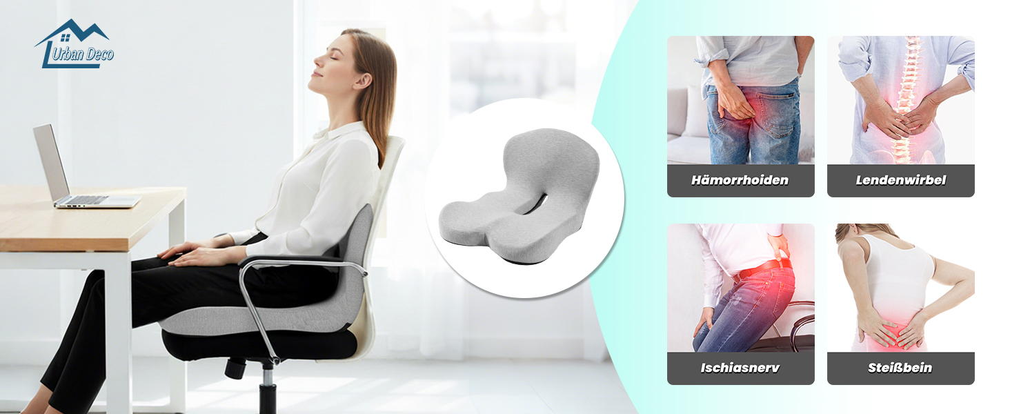 Ортопедична подушка для сидіння з підтримкою спини Urban Deco з піни Memory Foam, чорно-сіра, 1 шт.
