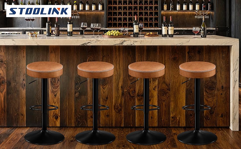 Набір з 2 барних стільців з мікрофібри, з підніжкою, обертаються на 360°, витримують до 150 кг, коричневі