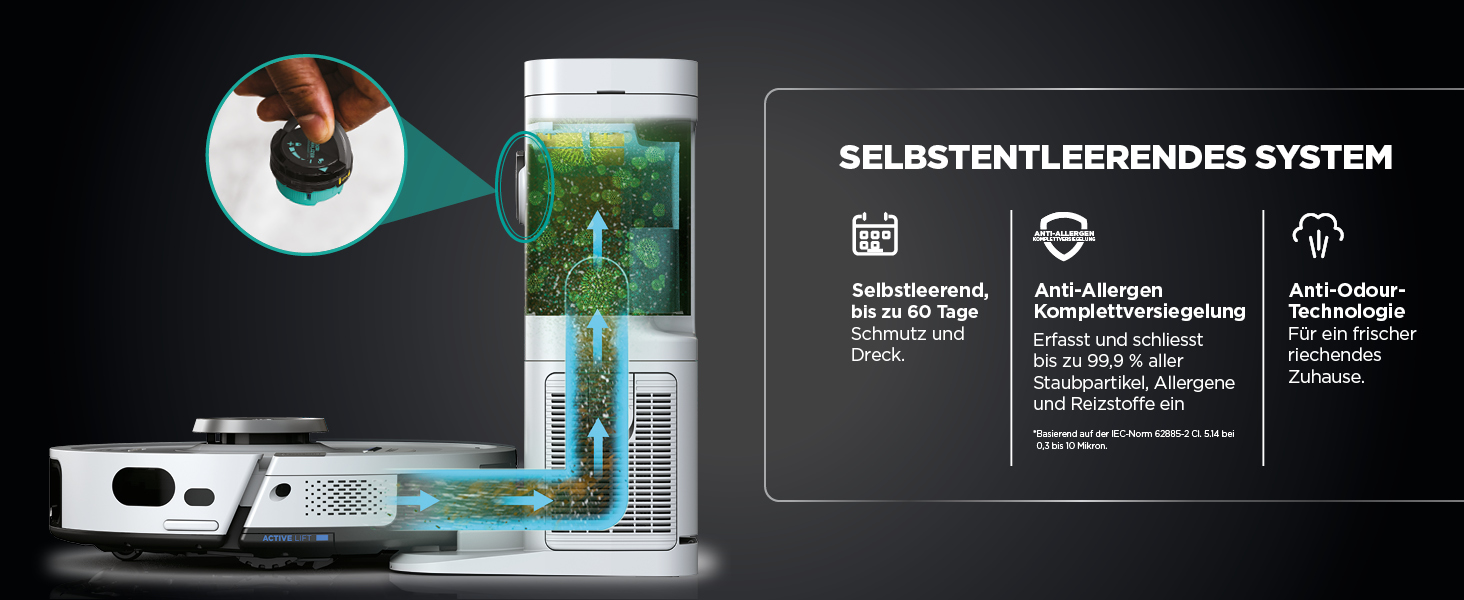 Робот-пилосос Shark PowerDetect з автопорожненням, самоочищення, до 60 днів роботи, для шерсті тварин, килимів та твердих підлог, з 3D та LiDAR навігацією, 14,5 см, білий