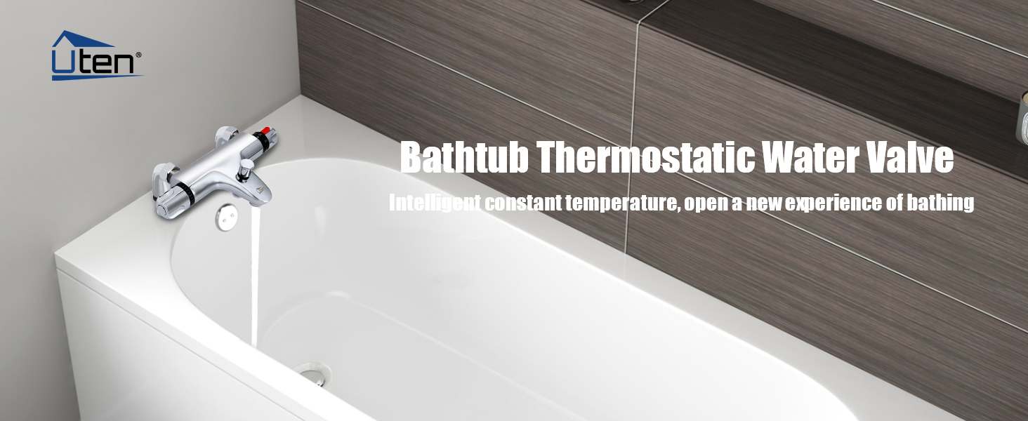 Змішувач для ванни з термостатом Uten, 2 виходи, латунь (срібло-1), захист 38°C