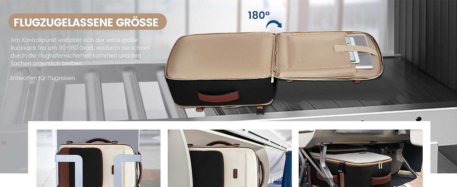 LOVEVOOK Рюкзак ручної поклажі, 17.3 дюйми, 40L, для подорожей та бізнесу, водонепроникний, для жінок, 45x30x20см, 4 кольори (Teegrün, Beige, Schwarz, Braun)