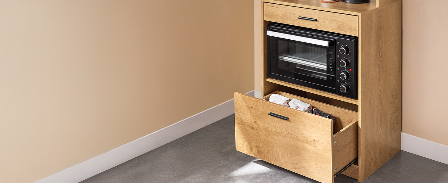 Кухонна шафа SoBuy з мікрохвильовою нішею (Ø6 см) та жалюзі-дверцятами, буфет, багатофункціональна шафа, меблі для кухні та вітальні, дуб-чорний, 107×40×85 см, FSB103-N