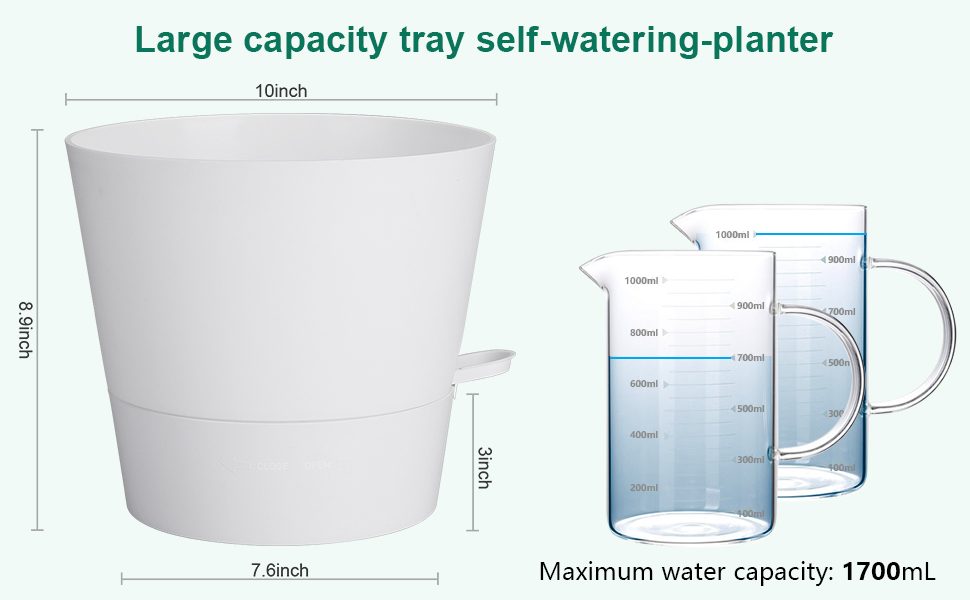 Набір з 2 горщиків для квітів 25.4 см, пластик, з системою поливу, для дому, балкону, саду, сукулентів, кактусів (зелений, білий)