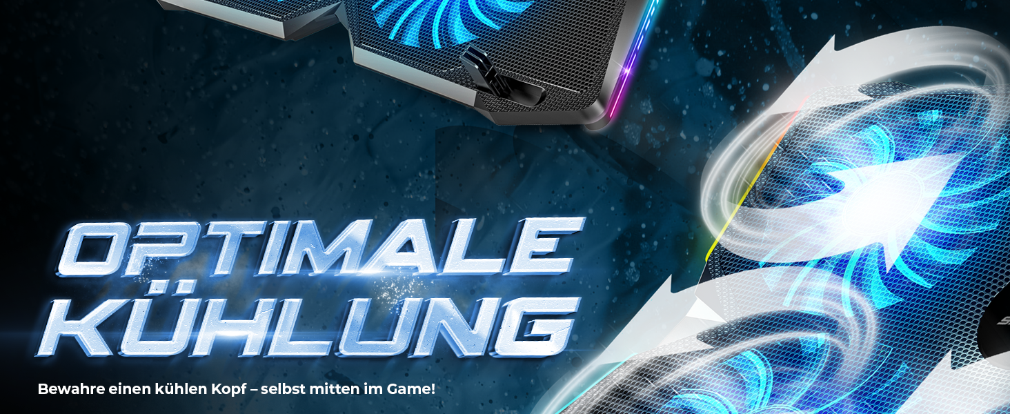 Охолоджувач для ноутбука Spirit of Gamer AIRBLADE 500 (10-17 дюймів), 4 тихі вентилятори, RGB підсвітка, сумісність з PC, PS5, PS4, Xbox