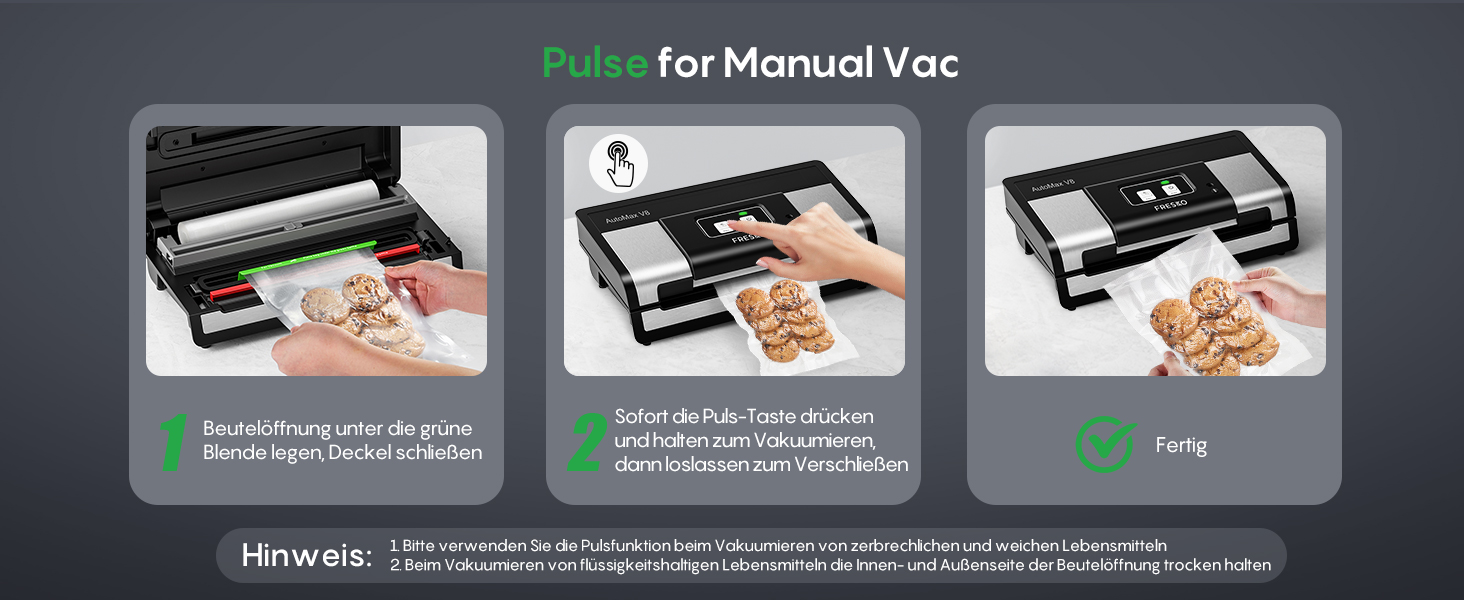 Вакууматор FRESKO Automatik для продуктів: автоматичний вакуумний пакувальник з турбо-потужністю 18л/хв, керування однією кнопкою, комплект з 2 рулонами для пакетів