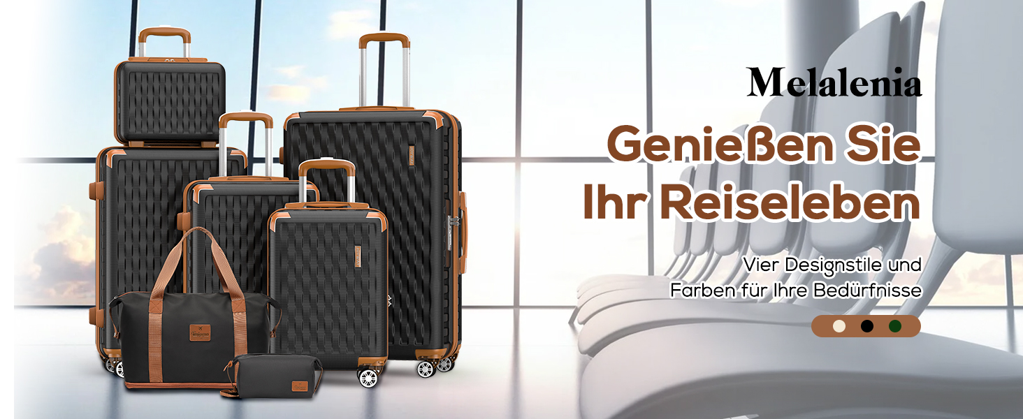 Набір валіз Melalenia 3 шт. з жорсткою обшивкою, чорний (M 53см + L 63см + XL 73см), з TSA замком та 4 колесами
