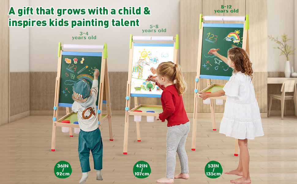 Дерев'яна іграшкова дошка Kinder: двостороння мольберт-дошка з аксесуарами для малювання, для дітей 3-12 років
