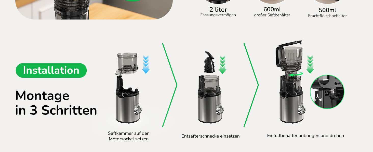 Електричний соковитискач Slow Juicer: для овочів та фруктів, 148 мм, 2 л, легкий у чищенні, з 2 чашками